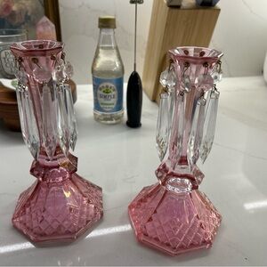 Vintage pink glass candle holders